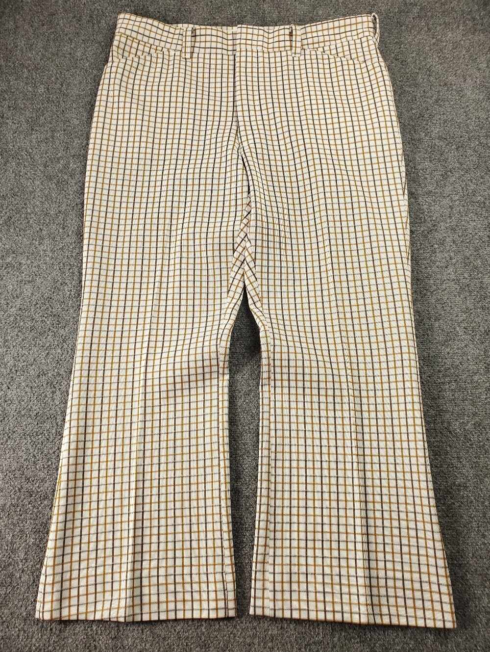 Vintage 70s McGregor Disco Flare Leisure Pants Mens 38x29 Tan Windowpane Plaid
